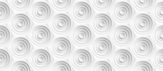 volume realistic embossing texture, circles сut in honeycomb, white background, 3d geometric seamles