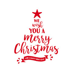 Merry christmas quote tree lettering illustration