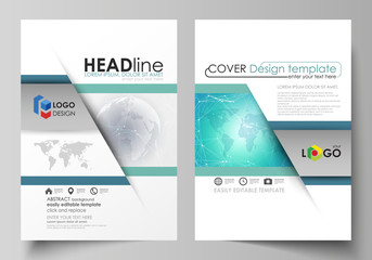 Wall Mural - The vector illustration of the editable layout of two A4 format modern covers design templates for brochure, magazine, flyer, report. Chemistry pattern. Molecule structure. Medical, science background