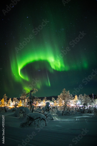 Fotografia, Obraz Aurora borealis (northern lights) in Lapland, Finland.