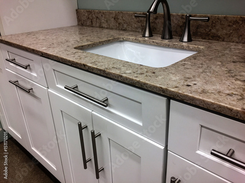 White Bathroom Cabinets With Granite Counter Sink Faucet And