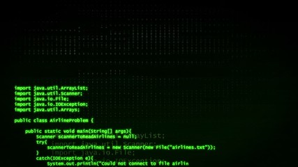 Wall Mural - cgi animation of green computer code and binary data running down in dark digital space