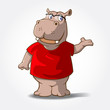 Hippopotamus Mascot Cartoon Character. This is a Hippo Cartoon animal with red t-shirt, it's look like over a goodness.
