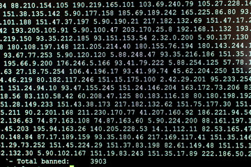 Cyber security log. A firewall bans thousands ip, ssh connection view