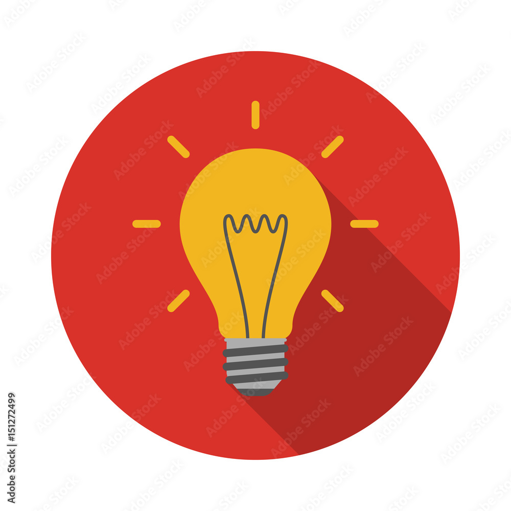 Light bulb circle icon with long shadow. Flat design style. Light bulb ...