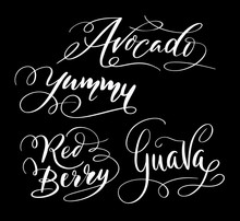 Guava And Yummy Red Berry Hand Written Typography. Good Use For Logotype, Symbol, Cover Label, Product, Brand, Poster Title Or Any Graphic Design You Want. Easy To Use Or Change Color
 