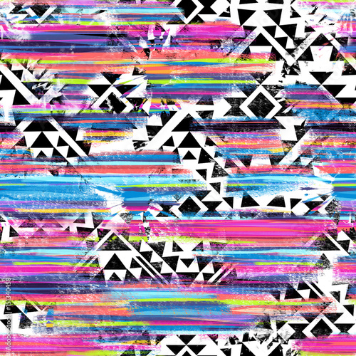 Fotografia Cool Aztec design over painted stripes - seamless background