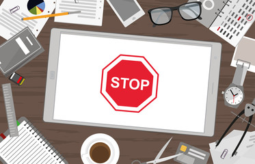 Sticker - Schreibtisch mit Tablet - Stop