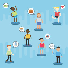 Poster - People with different activity and thought with speech bubble