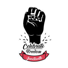 Canvas Print - hand fist up with ribbon to celebrate freedom juneteenth