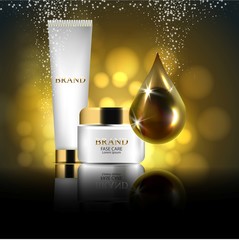 Wall Mural - essense and a cream for skin care. 3d vector realistic illustration. The design of cosmetic products. Presentation of face care.