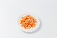Dried Shrimp In White Dish On White Background