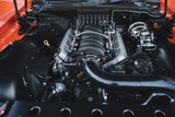 Fototapeta  - Powerful engine closeup of sports car