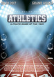 Sporting poster of athletics. Arena and spotlights with text and signs. Affiche and announcement. Editable Vector Illustration.