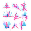 Aero yoga watercolor icons. Vector illustration.
