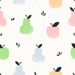 Aufkleber - seamless pattern with apples, pears and leaves