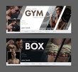 © olegphotor - Universal Advertising template  banner for social networks with diagonal elements for the image of the gym, sports