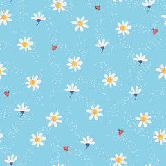 Aufkleber - seamless pattern with flowers and ladybugs