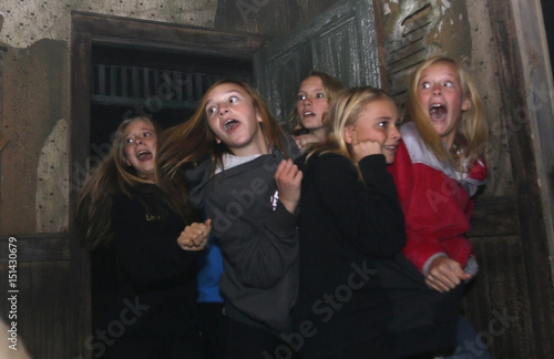A Group Of Girls React To A Live Actor Character At The