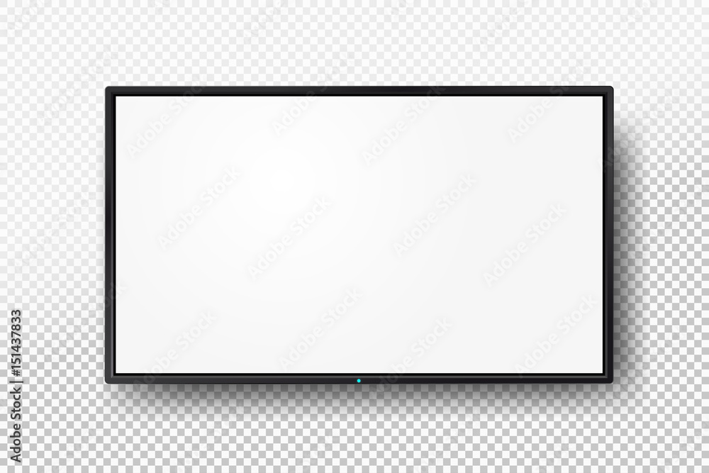 Modern lcd wall panel, led type, isolated on transparent background. Realistic TV screen. Blank television template. Graphic design element. Vector illustration EPS 10 - obrazy, fototapety, plakaty 