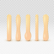 Wooden Stick For Icecream Or Medical Tongue Depressor. Illustration Of Tongue Depressor For Medical Examination Of Throat Or Stick For Holding Ice Cream. Isolated On Transparent Background