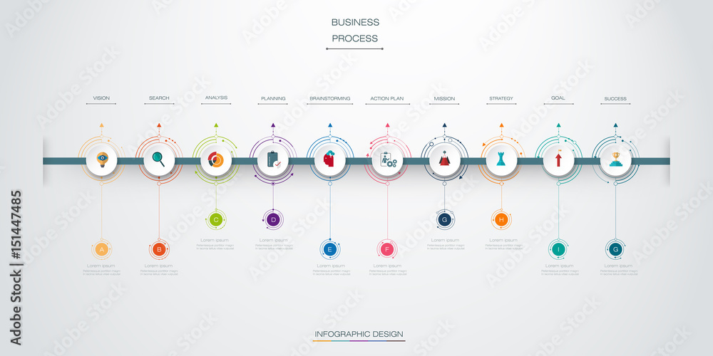 Vector infographics timeline design template with 10 option and ...