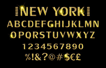 Sticker - Alphabet with Bulb Lamps Gold Light