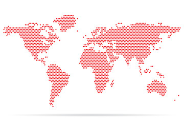 Wall Mural - Red pixel world map with shadow on a white background