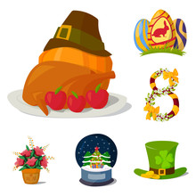 Happy Holidays Different Icons Vector Holidays Symbols Decoration Traditional Celebration Gift Badge.