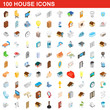 100 house icons set, isometric 3d style