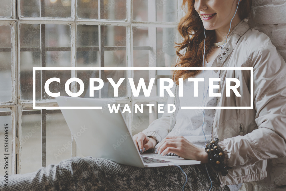 Woman working as freelance copywriter - obrazy, fototapety, plakaty 