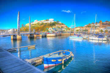 Poster - Torquay Devon UK harbour with boats