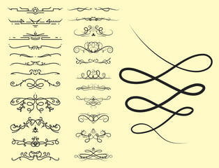 Wall Mural - Collection of vector dividers calligraphic style vintage border frame design decorative illustration.
