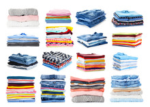 Stacks Of Folded Clothes On White Background