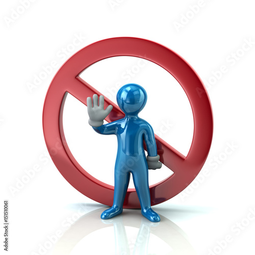 Blue Man Showing Stop Gesture And Not Allowed Sign - Buy This Stock 