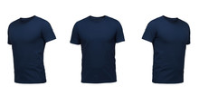 Dark Blue Sleeveless T-shirt. T-shirt Front View Three Positions On A White Background