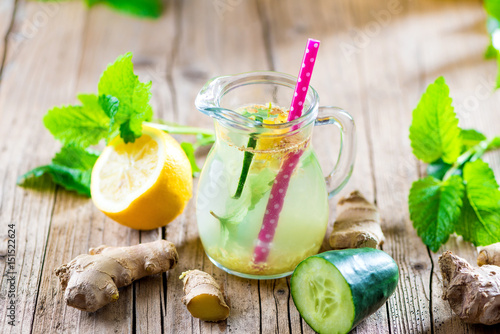 Detox Getrank Aus Ingwer Zitrone Gurke Minze Melisse Infused Water Schlankwasser Superdrink Superfood Powerdrink Buy This Stock Photo And Explore Similar Images At Adobe Stock Adobe Stock