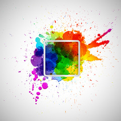 Wall Mural - abstract background with colorful paint stains and frame for your text, design elements.