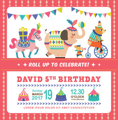 Wall Mural - Kids birthday invitation card with circus theme