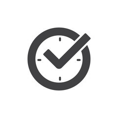 check mark on clock, real time protection icon vector, filled flat sign, glyph style pictogram isola