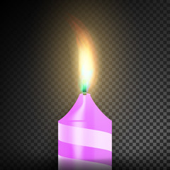 Sticker - Burning 3D Realistic Dinner Candles. Dark Transparent Background