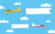 Flying advertising banner, pulled out by light aircraft with - stock vector.