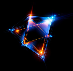 Wall Mural - 3d abstract background with geometric. Concept new technology and dynamic motion. Digital data visualization. 
Diamond prism. Polygonal crystals. Bright figure in starry cosmos. Glowing triangles 
