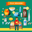 Flat vector icon set of cold and flu season