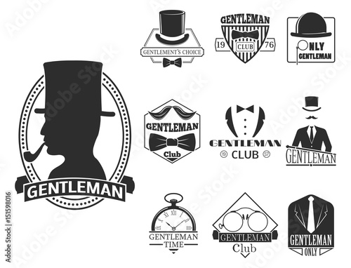 Vintage style design hipster gentleman vector illustration badge black silhou...