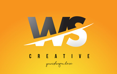 WS W S Letter Modern Logo Design with Yellow Background and Swoosh.