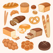 Bread bakery products color vector illustration organic agriculture meal fresh pastry.