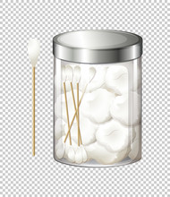 Cotton Balls And Cotton Buds In Jar