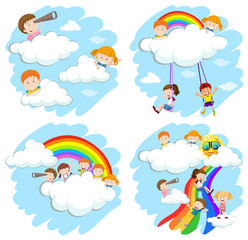 Sticker - Happy children playing on rainbow