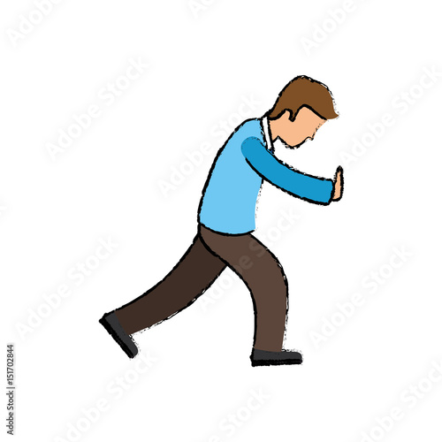 Man pushing cartoon icon vector illustration graphic design - Buy this